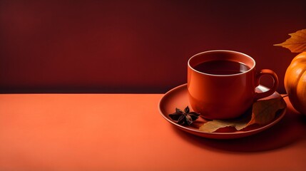 Obraz premium Pumpkin spice cup of tea stock photo, cozy teatime autumn drink