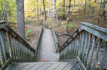 Wooden Steps and Bridge on Woodland Hiking Trail