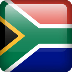 3d vector South Africa flag glossy button. South African national emblem. Square icon with flag of South Africa
