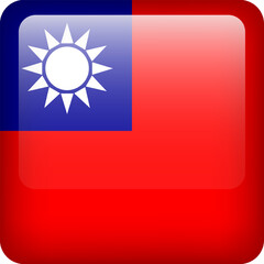 3d vector Taiwan flag glossy button. Taiwanese national emblem. Square icon with flag of Taiwan