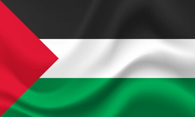 Vector Palestine flag. Waved Flag of Palestine. Palestinian emblem, icon.