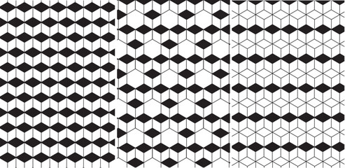 Conjunto de 3 patrones o motivos geométricos abstractos.