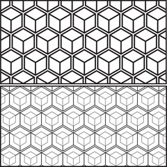 Conjuntos de 2 patrones de cubos isometricos en blanco y negro.