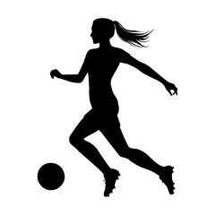 Woman footballer playing silhouette. Vector illustration