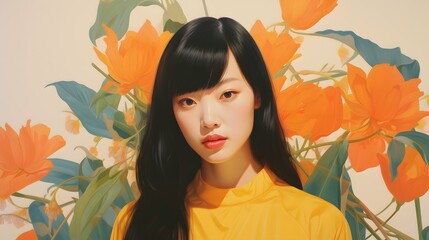 Beautiful young Asian woman portrait, cute girl wallpaper background photo