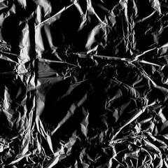 Wrinkled plastic wrap texture on a black background wallpaper. Royalty high-quality free stock photo image of realistic plastic wrap for overlay, copy space and photo effect. Wrinkled plastic surface