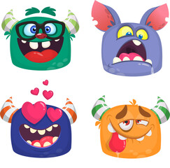 Fototapeta premium Cute cartoon Monsters. Set of cartoon monsters: ghost, goblin, bigfoot yeti, .troll, dragon and alien . Halloween design