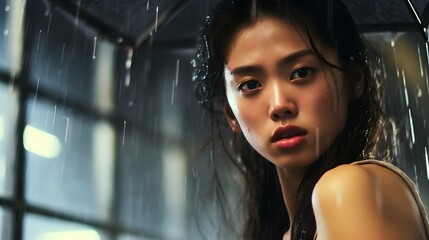 Beautiful young Asian woman portrait, cute girl wallpaper background photo
