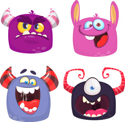 Cute cartoon Monsters. Set of cartoon monsters: ghost, goblin, bigfoot yeti, .troll, dragon and alien . Halloween design