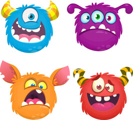 Cute cartoon Monsters. Set of cartoon monsters: ghost, goblin, bigfoot yeti, .troll, dragon and alien . Halloween design