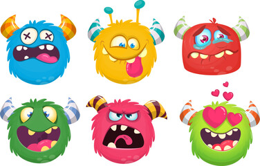 Cute cartoon Monsters. Set of cartoon monsters: ghost, goblin, bigfoot yeti, .troll, dragon and alien . Halloween design