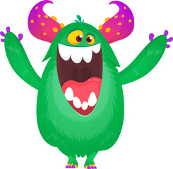 Fototapeta premium Funny cartoon monster character. Illustration of cute and happy creature or alien. Halloween vector design isolated