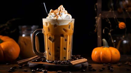 Pumpkin spice latte, iced coffee background photo