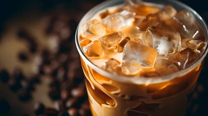 Fototapeten Pumpkin spice latte, iced coffee background photo © Filip