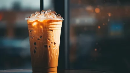 Deurstickers Pumpkin spice latte, iced coffee background photo © Filip