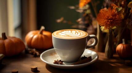 Pumpkin spice latte, iced coffee background photo