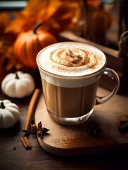 Pumpkin spice latte, iced coffee background photo