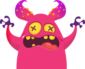 Angry cartoon monster character waving. Illustration of an  alien. Halloween vector design isolated
