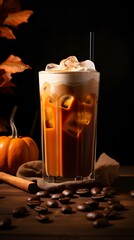 Pumpkin spice latte, iced coffee background photo