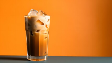 Pumpkin spice latte, iced coffee background photo - obrazy, fototapety, plakaty