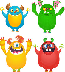 Cute cartoon Monsters. Set of cartoon monsters: ghost, goblin, bigfoot yeti, .troll, dragon and alien . Halloween design