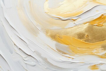 立体的な油絵・抽象背景バナー）淡いオレンジと白とメタリックな金色