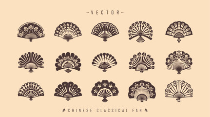 Traditional Chinese classical fan set - obrazy, fototapety, plakaty