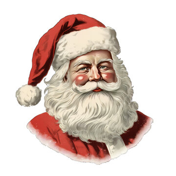 Vintage mid-century style Santa Claus, isolated on transparent background