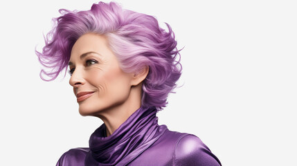 Naklejka premium Beautiful woman with purple hair on white background