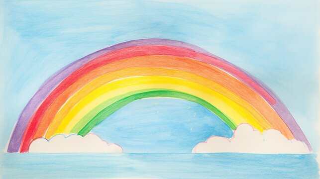 Children's drawing of a rainbow with colored pencils