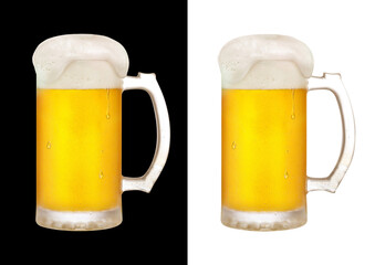 glass of beer on white and black background