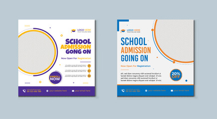 Fototapeta premium School admission social media post banner design. back to school social media post banner design set. Back to school admission promotion banner. school admission template for social media ad. 