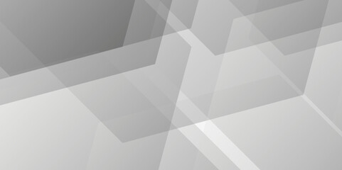 Abstract minimal geometric white and gray light background design. white transparent material in triangle diamond and squares shapes in random geometric pattern.