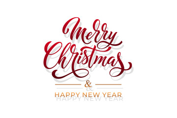Merry Christmas and Happy New Year hand lettering calligraphy. Vector holiday illustration element.