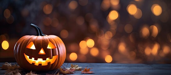 Bokeh background Halloween pumpkin with candlelight