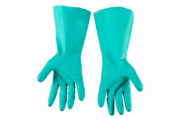 Thick sanitary gloves on a white background.