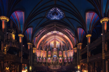 Basilica Notre-Dame in Montreal - obrazy, fototapety, plakaty