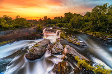 Hog´s Back Falls at sunset in Ottawa Canada, Prince of Wales Falls at sunset - obrazy, fototapety, plakaty