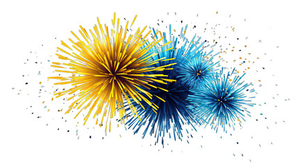 Blue and yellow firework explosion isolated on a transparent background. Fireworks elements. - obrazy, fototapety, plakaty