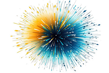 Obraz premium Blue and yellow firework explosion isolated on a transparent background. Fireworks elements.