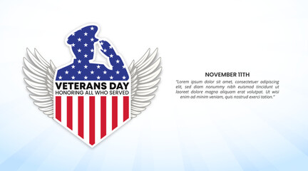 Veterans day background with a flag veteran silhouette with wings