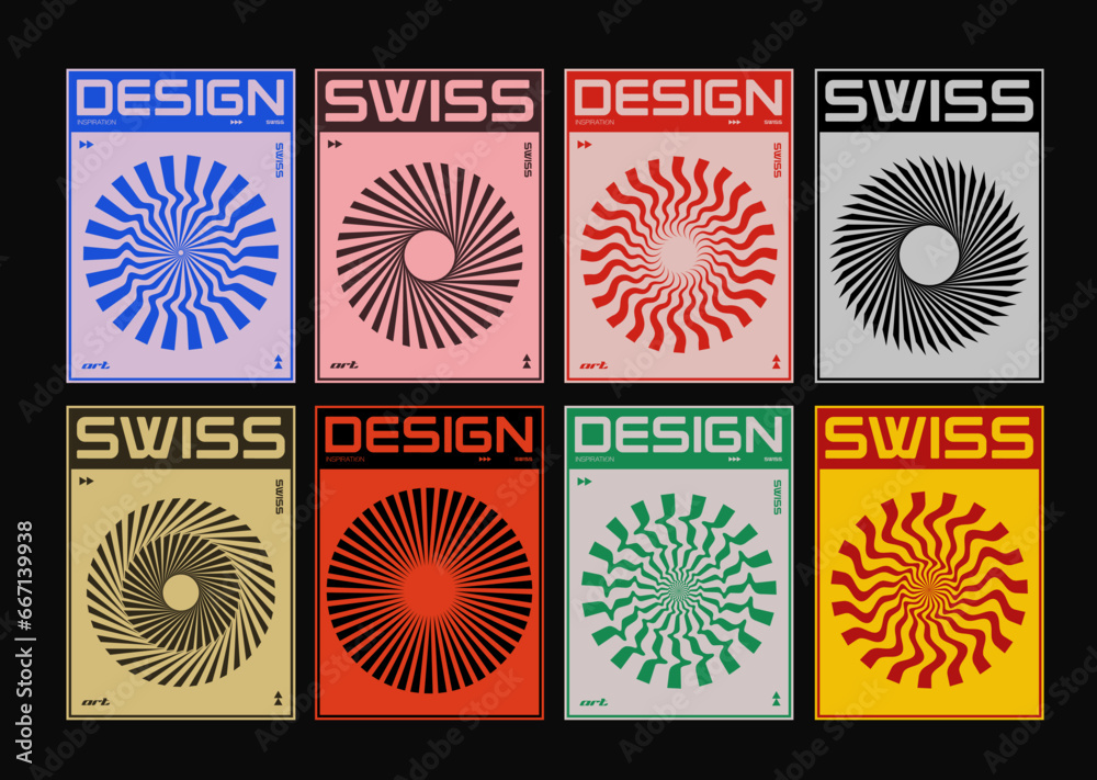 Poster Minimal Bauhaus Abstract Posters Set. Swiss Design composition with geometric shapes. Modern pattern. Optical Illusion Background.