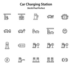 Simple line icon of fuel filling, Car, Electricity. You can edit it again. 36x36 pixel perfect