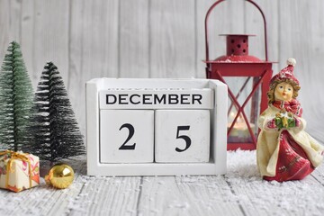 December 25. Christmas day date on calendar. 