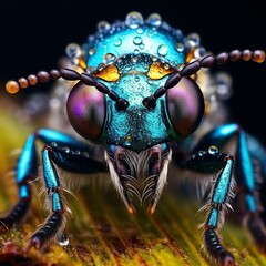 Fototapeta premium insect, fly, macro, dragonfly, nature, bug, animal, eye, green, closeup, eyes, close-up, wing, head, detail, small, wildlife, wings, pest, close, leaf, close up, face