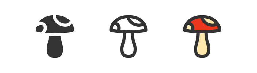 Fly agaric editable icon, mushroom with red cap and white dots, simple outline flat style vector illustration.