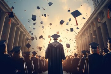 Cenematic view of Student graduates of the university Graduation day Concept Congratulation the graduates in school