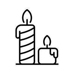 Two christmas candles icon. Holiday big and small lights with melted wax as symbol of romantic evening and religious vector atmosphere
