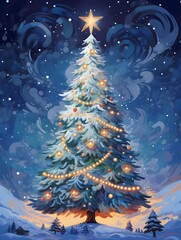 Christmas tree poster card background design, new years illustration