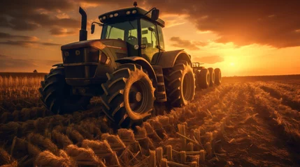 Wandcirkels tuinposter a big tractor in corn field. © tong2530